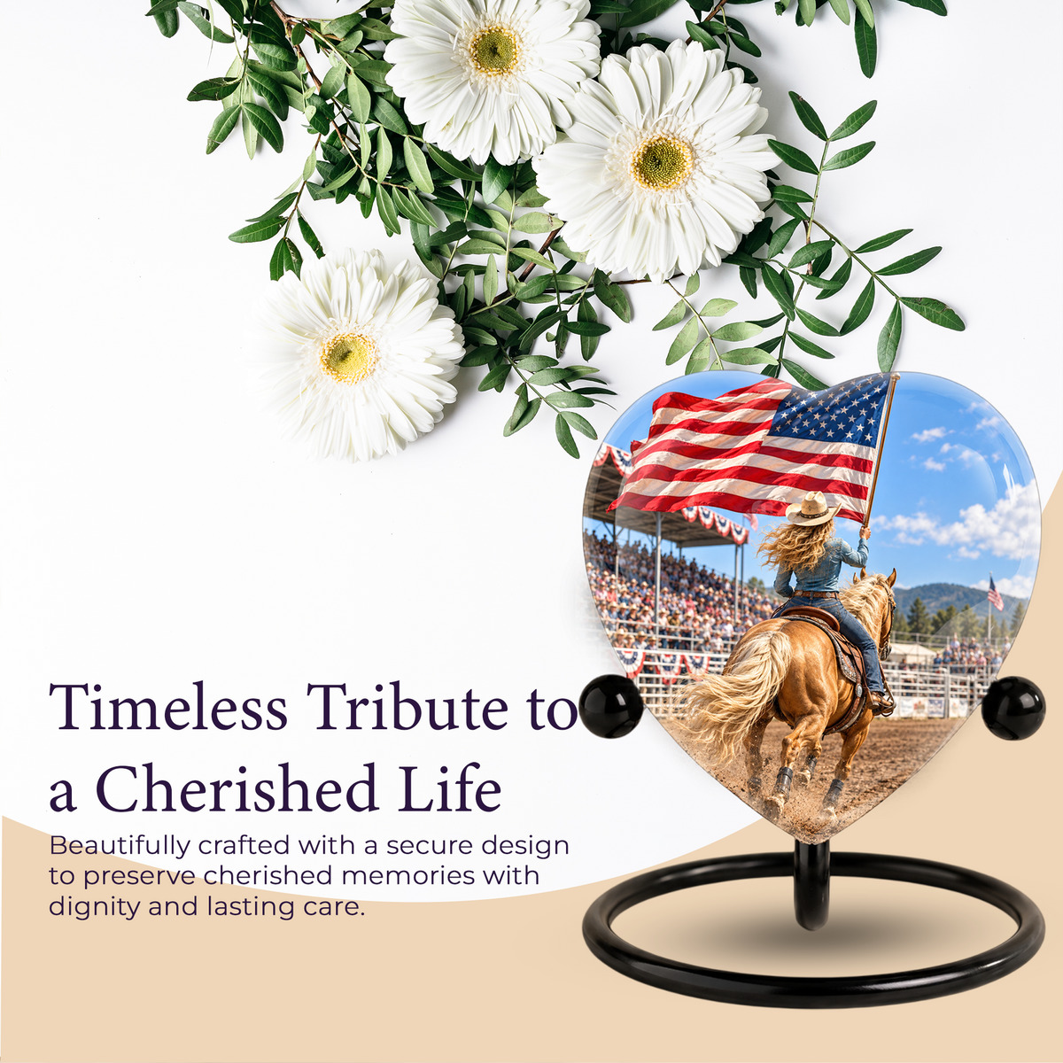American Flag Cowboy Memorial Wind Chime – Heart-Shaped Rodeo Horse Memorial Decoration