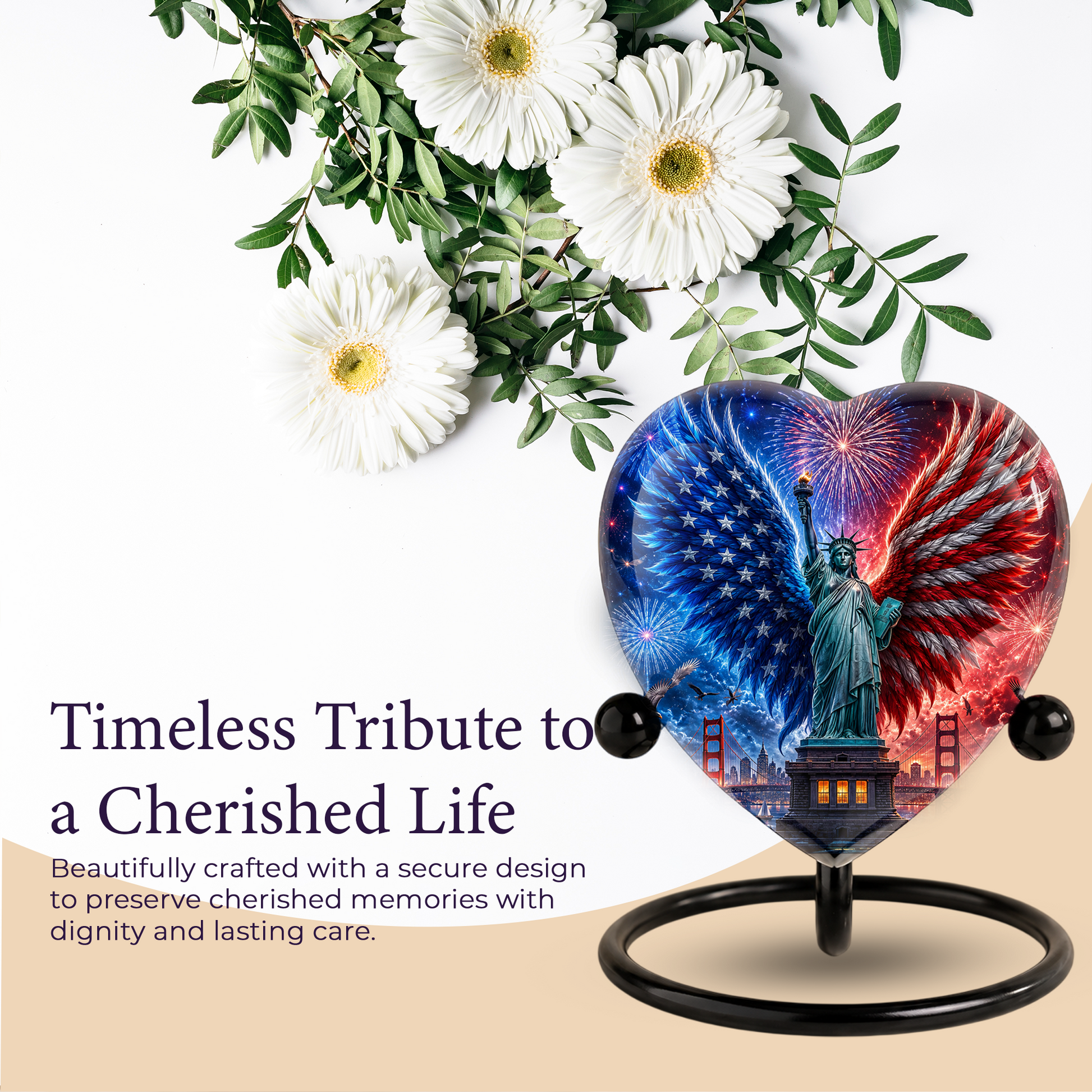American Eagle Wings Statue of Liberty Urn – Adult Urn for Ashes, Patriotic Cremation Urn