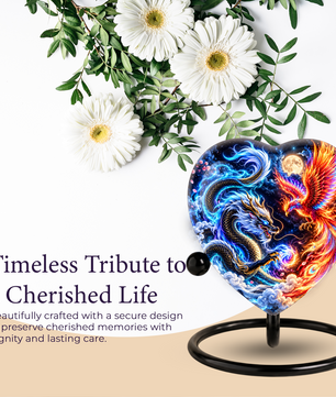 Heart Shaped Dragon and Phoenix Urn for Ashes, Blue Dragon Firebird Cremation Urn, Fantasy Memorial Urn for Human Ashes