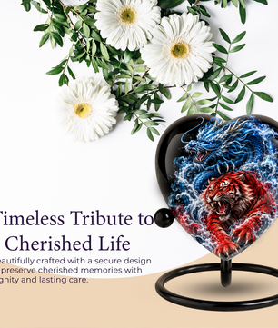 Dragon Tiger Heart Cremation Urn for Ashes, Personalized Adult Memorial Urn Heart Shaped Adult Cremation Urn
