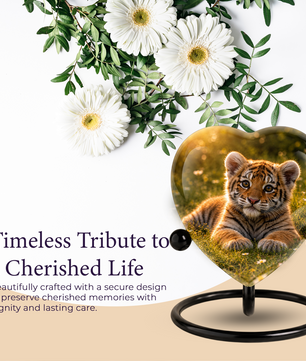 Tiger Urn for Ashes, Heart Shaped Memorial Urn, Personalized Tiger Cremation Urn