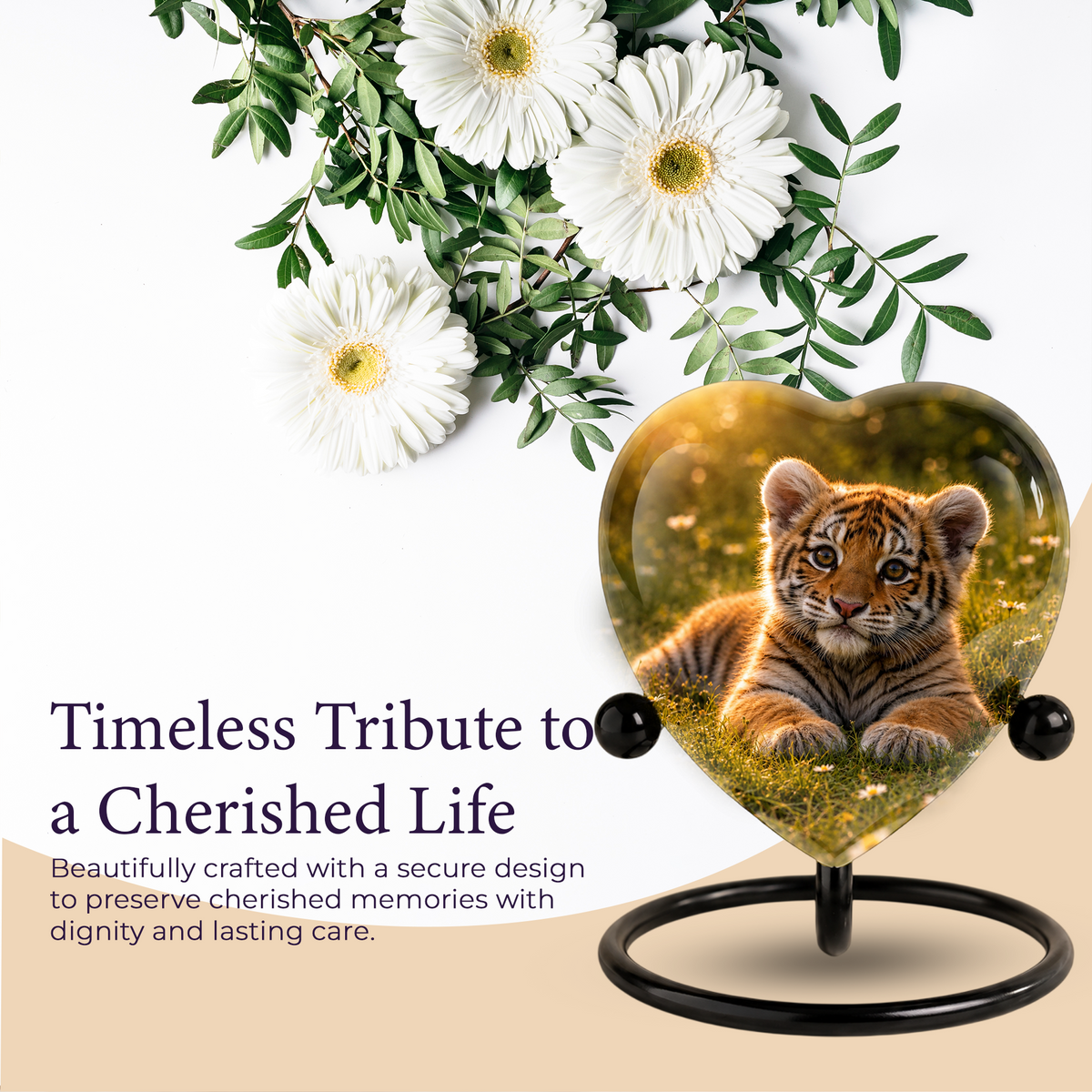 Tiger Urn for Ashes, Heart Shaped Memorial Urn, Personalized Tiger Cremation Urn