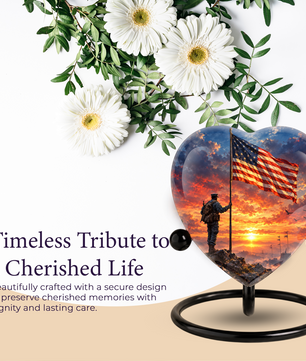 American Flag Adult Cremation Urn for Ashes, Military Memorial Urn, Veteran Cremation Urn, Personalized Patriotic Adult Urn, Heart Shaped Urn