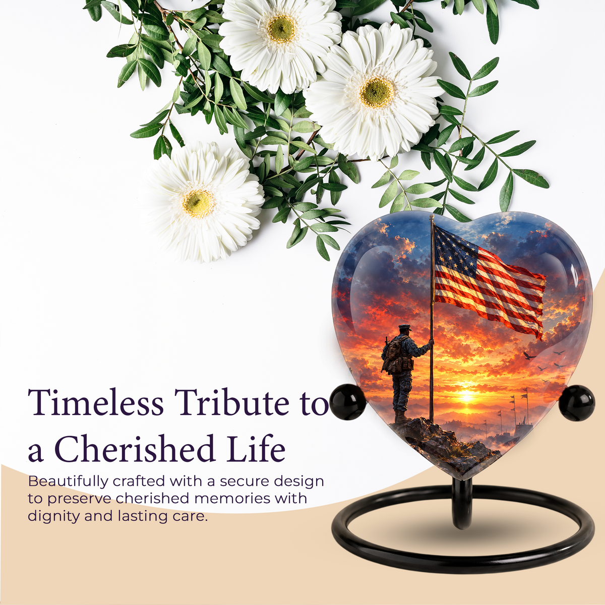 American Flag Adult Cremation Urn for Ashes, Military Memorial Urn, Veteran Cremation Urn, Personalized Patriotic Adult Urn, Heart Shaped Urn
