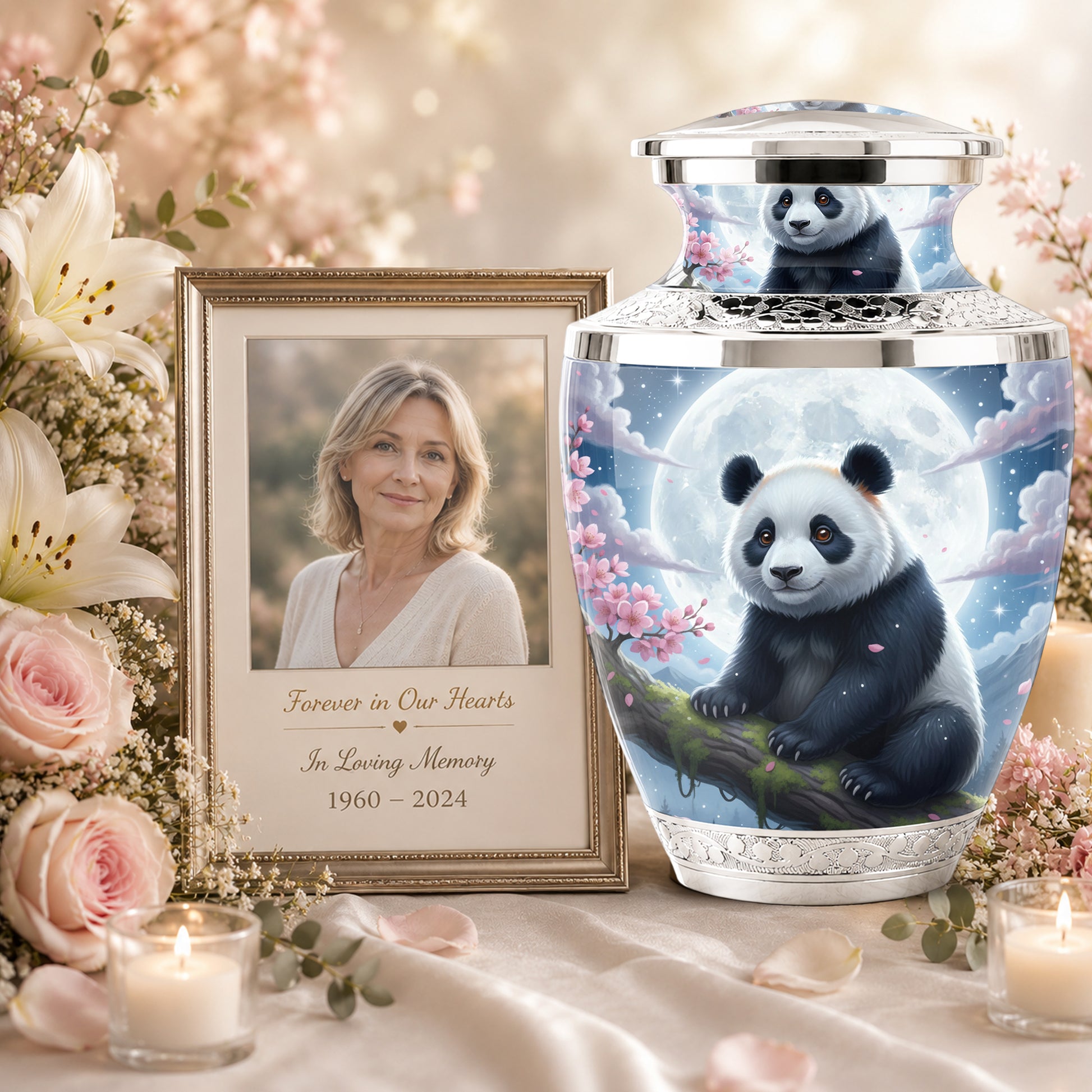 Panda Cremation Urn for Mom, Personalized Moon Memorial Urn for Baby Ashes