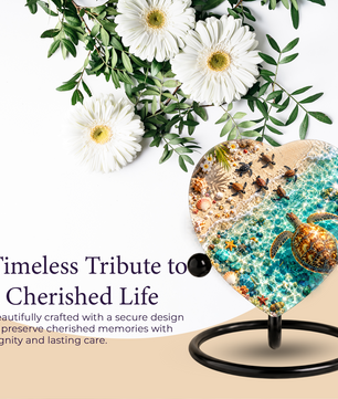 Sea Turtle Cremation Urn for Ashes, Turtle Beach Memorial Urn, Ocean Life Heart Urn