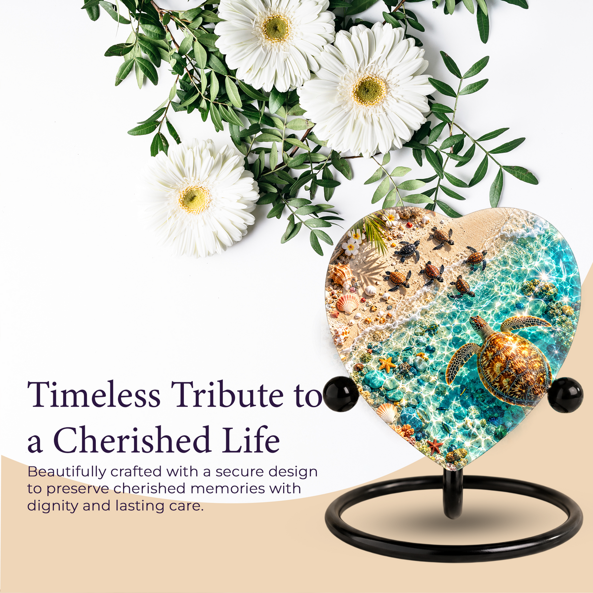 Sea Turtle Cremation Urn for Ashes, Turtle Beach Memorial Urn, Ocean Life Heart Urn