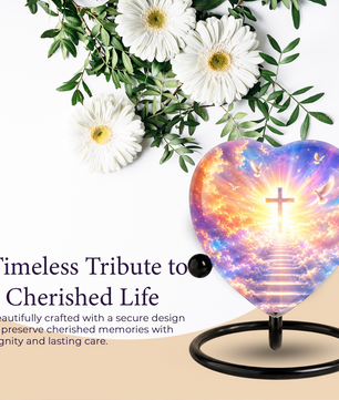 Christian Cross Cremation Urn, Heavenly Memorial Urn, Heart-Shaped Adult Cremation Urn