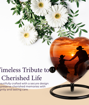 Cowboy Urns for Dad – Heart-Shaped Western Memorial Keepsake Urn, Cowboy Keepsake Urn for Dad
