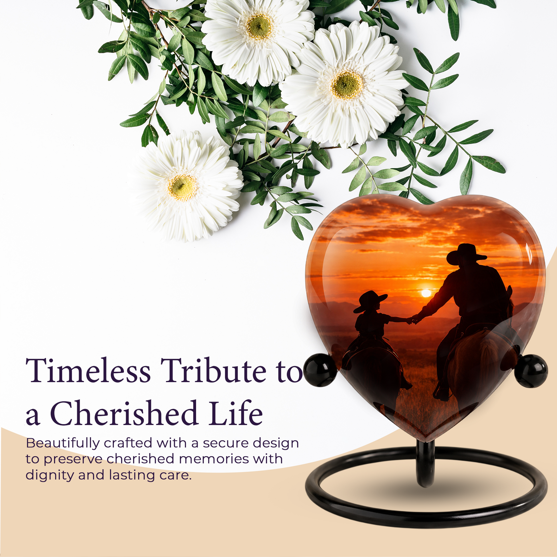 Cowboy Urns for Dad – Heart-Shaped Western Memorial Keepsake Urn, Cowboy Keepsake Urn for Dad