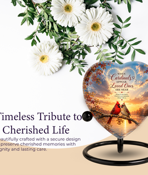 Cardinal Urn for Ashes, Heart Shaped Adult Cremation Urn, Personalized Cardinal Memorial Urn