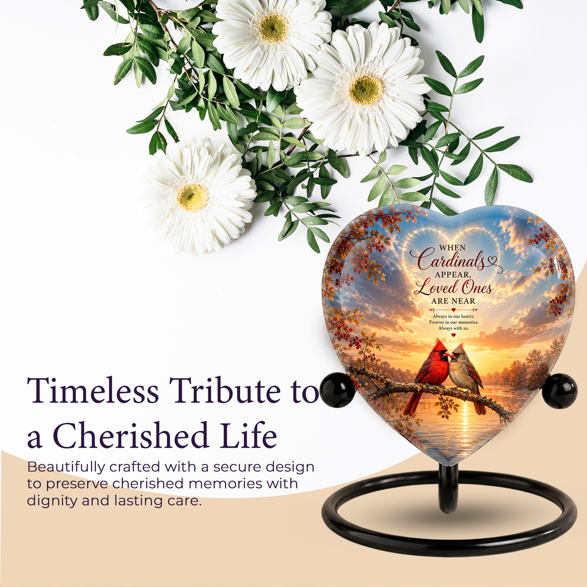 Cardinal Urn for Ashes, Heart Shaped Adult Cremation Urn, Personalized Cardinal Memorial Urn