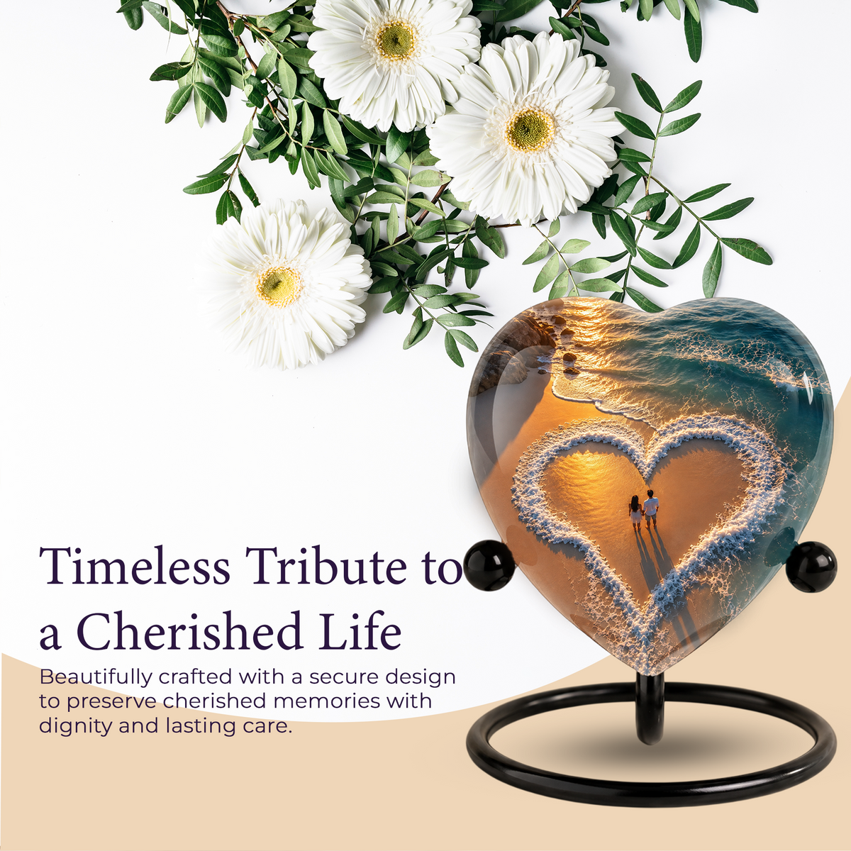 Beach Heart Cremation Urn for Adult Ashes, Personalized Ocean Memorial Urn, Adult Urn for Human Ashes, Custom Beach Urn
