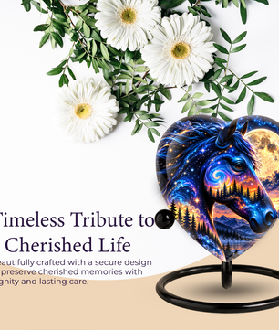 Galaxy Horse Heart Cremation Urn for Ashes, Personalized Adult Memorial Urn Heart Shaped Horse Urn, Nature Memorial