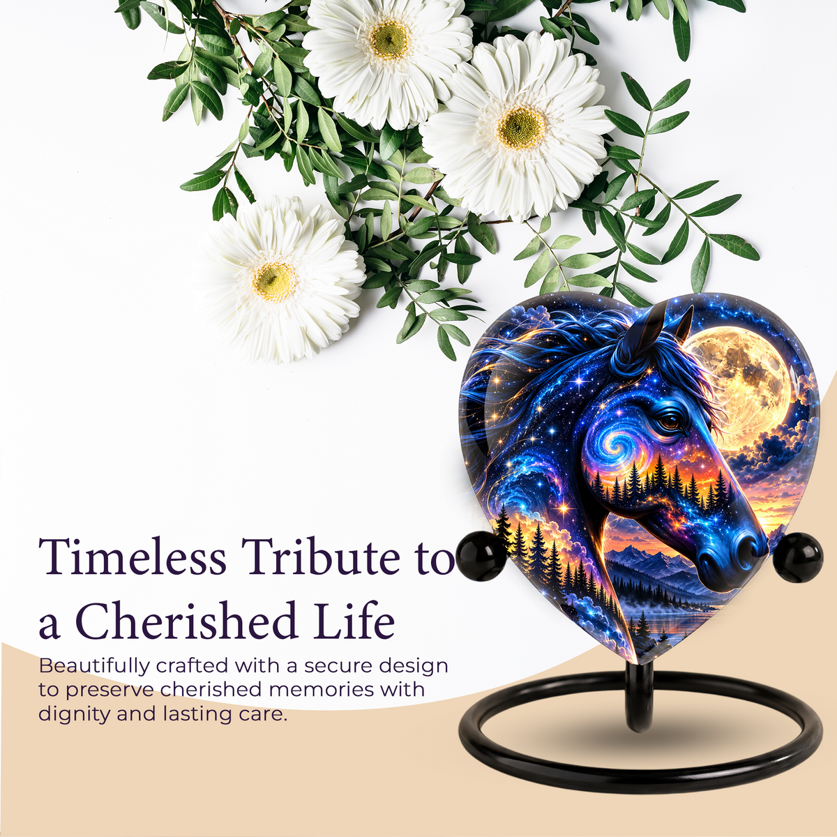 Galaxy Horse Heart Cremation Urn for Ashes, Personalized Adult Memorial Urn Heart Shaped Horse Urn, Nature Memorial