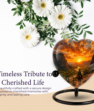 Cowboy Sunset Urn for Dad – Western Heart Shaped Memorial Urn for Father, Son & Men