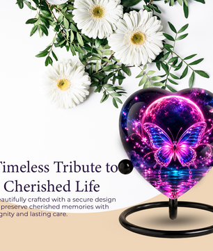 Pink Butterfly Adult Urn for Ashes, Purple and Blue Butterfly Memorial Urn, Celestial Moon Cremation Urn