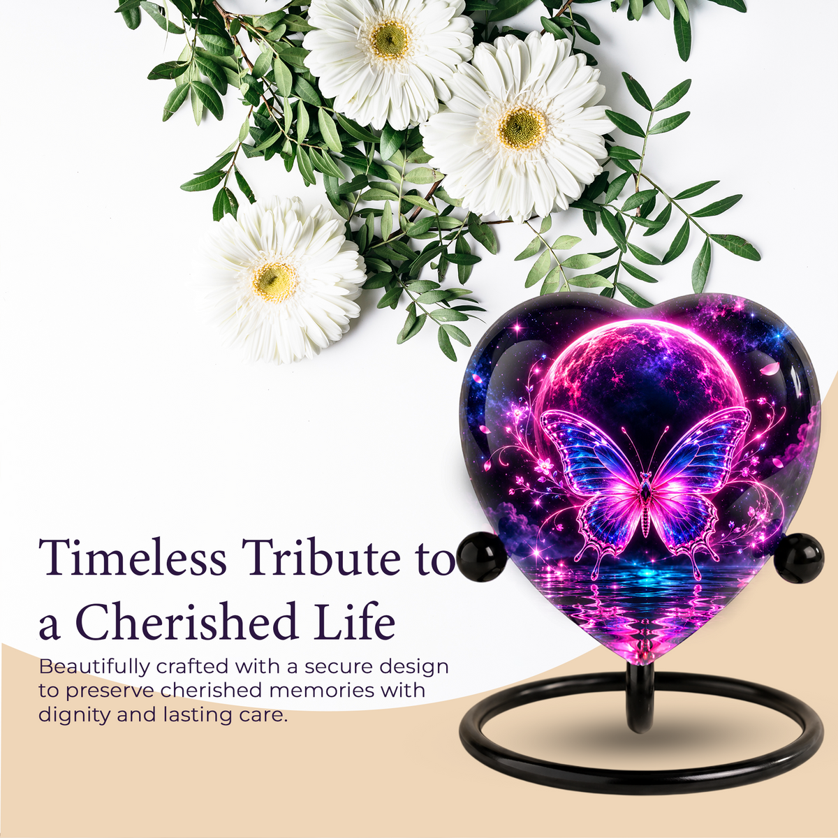 Pink Butterfly Adult Urn for Ashes, Purple and Blue Butterfly Memorial Urn, Celestial Moon Cremation Urn