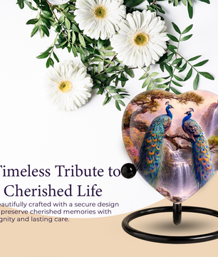 Heart-Shaped Memorial Urn, Peacock Urns for Adult Ashes, Peacock Adult Cremation Urn