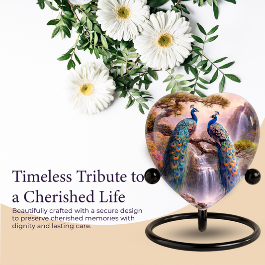 Heart-Shaped Memorial Urn, Peacock Urns for Adult Ashes, Peacock Adult Cremation Urn