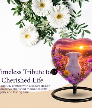 Sunset Rainbow Bridge Dog Adult Urn for Human Ashes – Heart-Shaped Memorial Adult Cremation Urn
