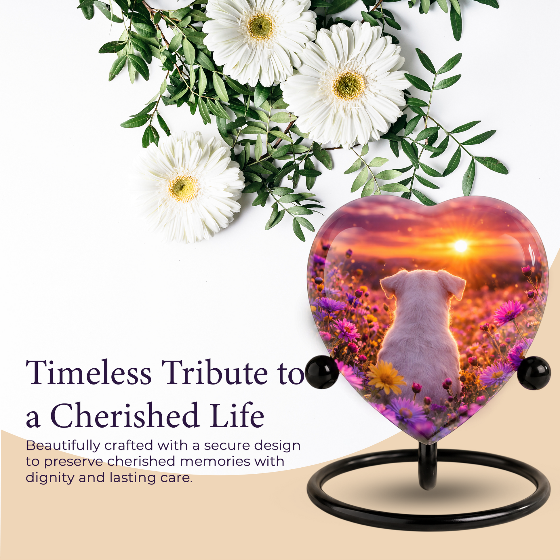Sunset Rainbow Bridge Dog Adult Urn for Human Ashes – Heart-Shaped Memorial Adult Cremation Urn