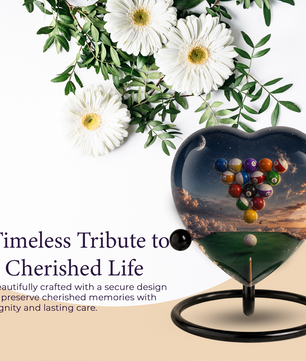 Billiards Pool Table Adult Urn – Pool Balls Sunset Heart Design Adult Cremation Urn for Ashes
