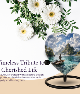 Gone Fishing Heart Shaped Urn for Ashes – Fishing Memorial Urn for Dad, Father & Loved One