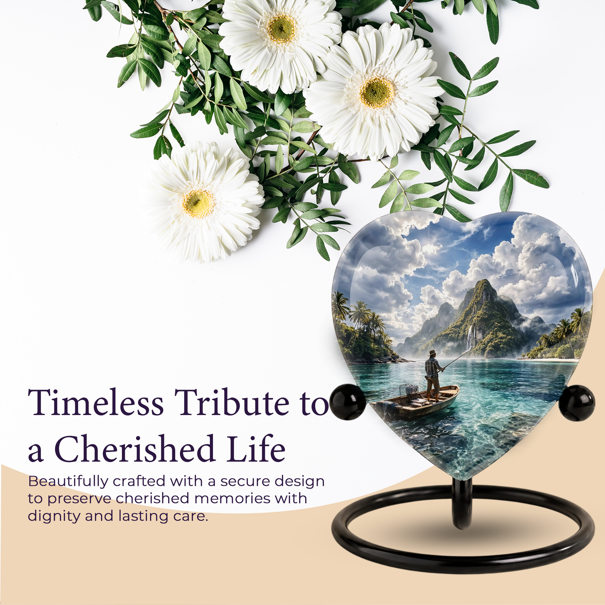 Gone Fishing Heart Shaped Urn for Ashes – Fishing Memorial Urn for Dad, Father & Loved One