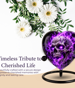 Purple Skull Adult Cremation Urn for Ashes, Gothic Skull Memorial Urn, Personalized Adult Urn, Halloween Horror Heart Shaped Cremation Urn