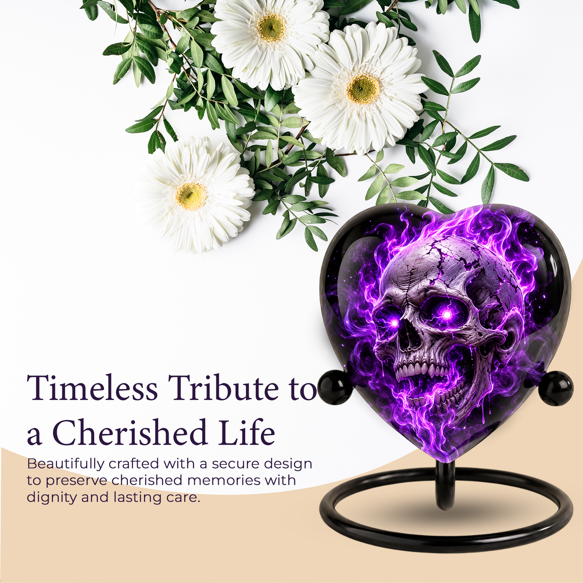 Purple Skull Adult Cremation Urn for Ashes, Gothic Skull Memorial Urn, Personalized Adult Urn, Halloween Horror Heart Shaped Cremation Urn