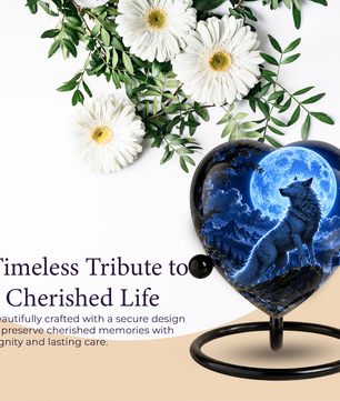 Wolf Adult Cremation Urn for Ashes – Moonlit Wolf Memorial Urn Personalized Wolf Cremation Urn
