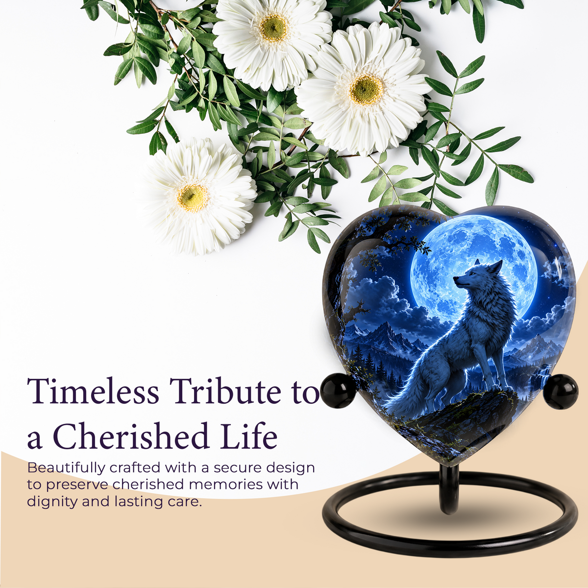 Wolf Adult Cremation Urn for Ashes – Moonlit Wolf Memorial Urn Personalized Wolf Cremation Urn