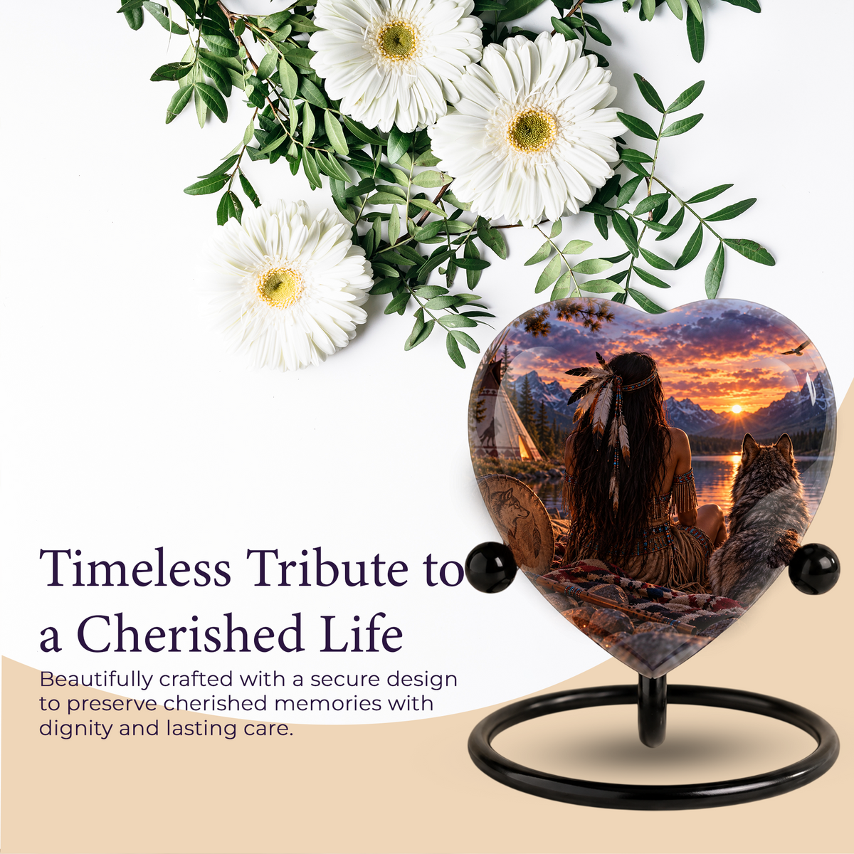 Native American Wolf Adult Cremation Urn for Ashes, Personalized Adult Urn, Wolf Memorial Urn, Indigenous Inspired Heart Urn, Adult Cremation Urn