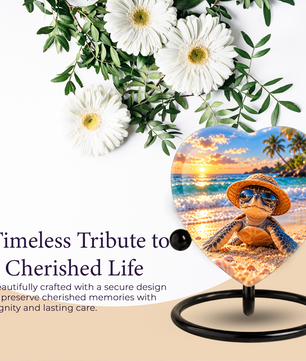 Turtle Beach Cremation Urn for Ashes, Sea Turtle Memorial Urn, Ocean Sunset Urn, Heart Shaped Cremation Urn,