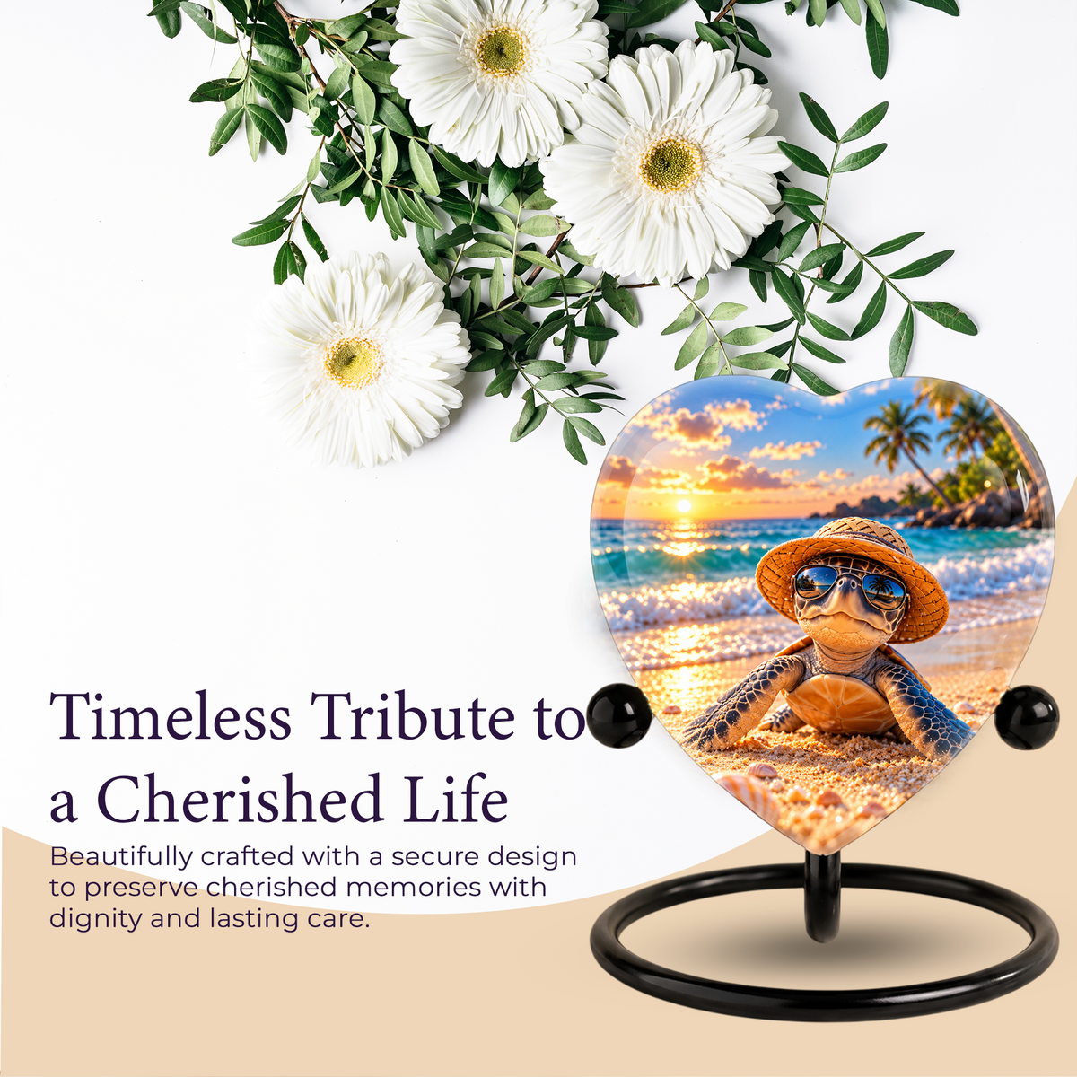 Turtle Beach Cremation Urn for Ashes, Sea Turtle Memorial Urn, Ocean Sunset Urn, Heart Shaped Cremation Urn,