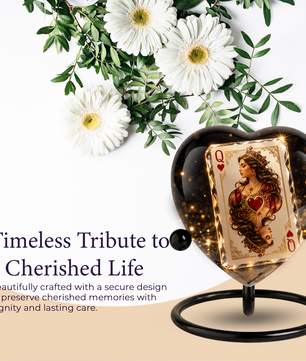 Queen of Hearts Urn – Queen of Hearts Cremation Urn, Playing Card Memorial Urn, Heart-Shaped Adult Urn for Ashes
