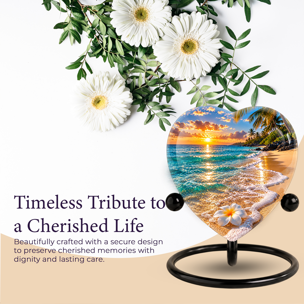 Beach Sunset Cremation Urn for Ashes, Tropical Ocean Memorial Urn, Heart Shaped Beach Urn, Personalized Coastal Urn,