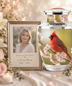 Red Cardinal Cremation Urn, Cardinal Memorial Urn for Human Ashes