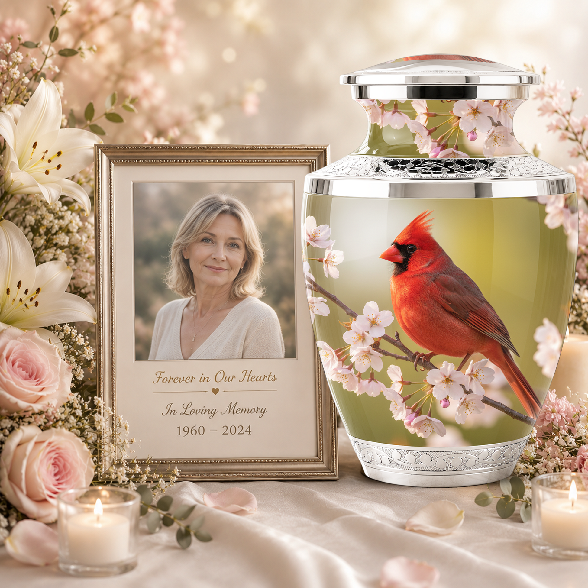 Red Cardinal Cremation Urn, Cardinal Memorial Urn for Human Ashes