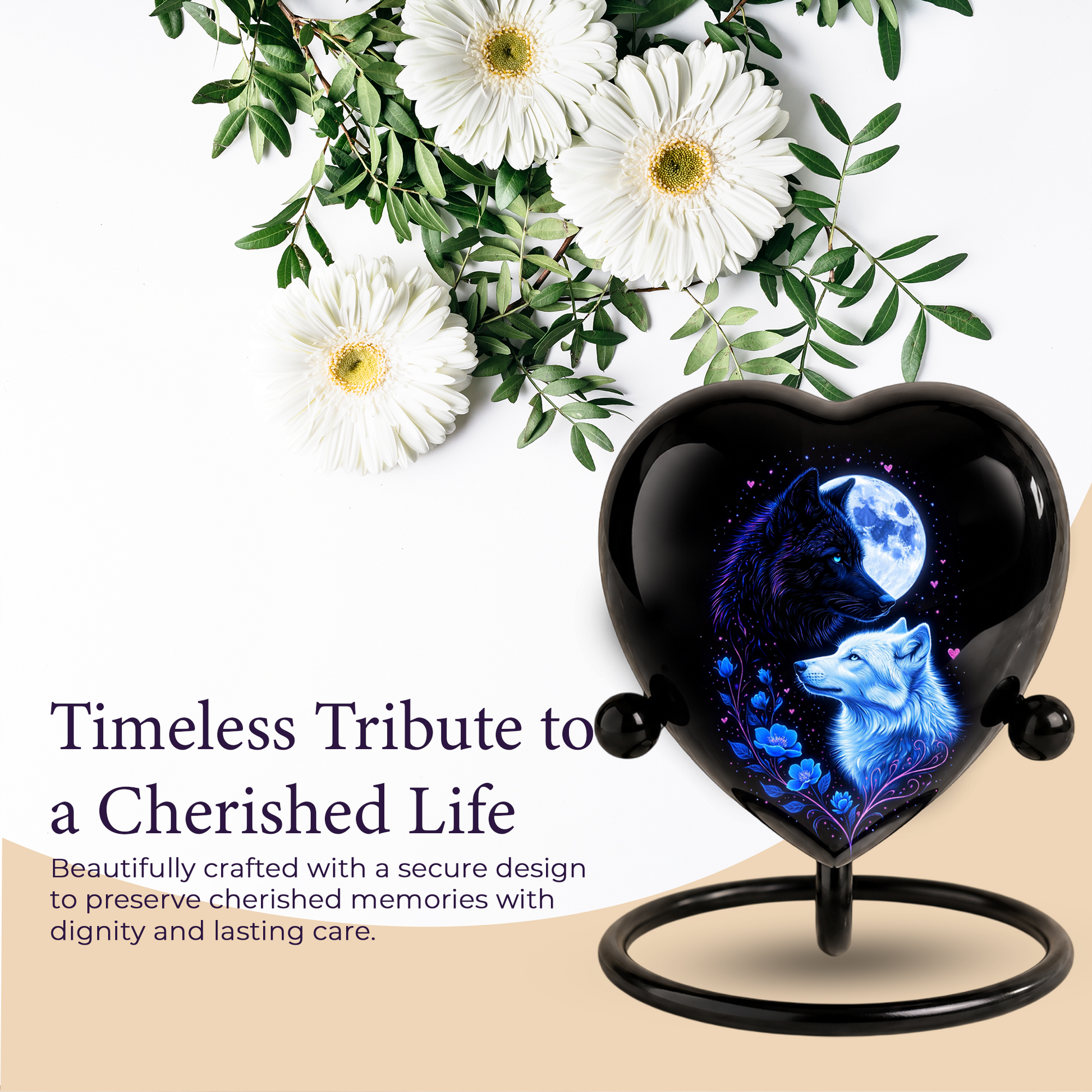 Wolf & Moon Heart Adult Urn – Adult Urn, Urns for Adult Ashes,Adult Cremation Urns