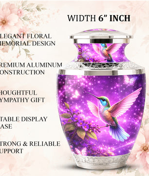 Purple Hummingbird Cremation Urn for Mom, Urn for Human Ashes, Memorial Urn for Mother