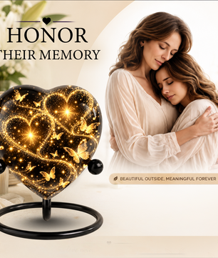 Butterfly Adult Urn for Ashes, Gold Heart Memorial Urn, Elegant Adult Cremation Urn