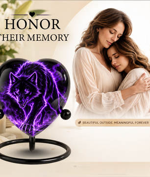Purple Wolf Adult Cremation Urn for Ashes, Black Wolf Memorial Urn, Personalized Heart Shaped Adult Urn, Wolf Cremation Urn