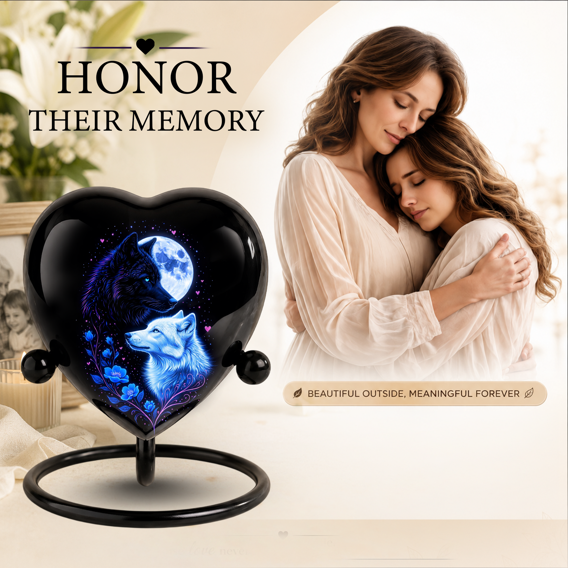 Wolf & Moon Heart Adult Urn – Adult Urn, Urns for Adult Ashes,Adult Cremation Urns