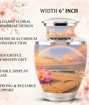 Rose Beach Heart Cremation Urn for Human Ashes, Personalized Rainbow Urns