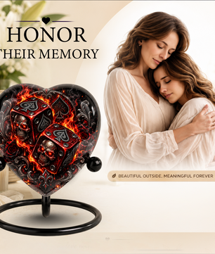 Skull Dice Adult Cremation Urn for Ashes, Personalized Gothic Adult Urn, Gambling Memorial Urn, Skull Heart Cremation Urn, Red Black Urn