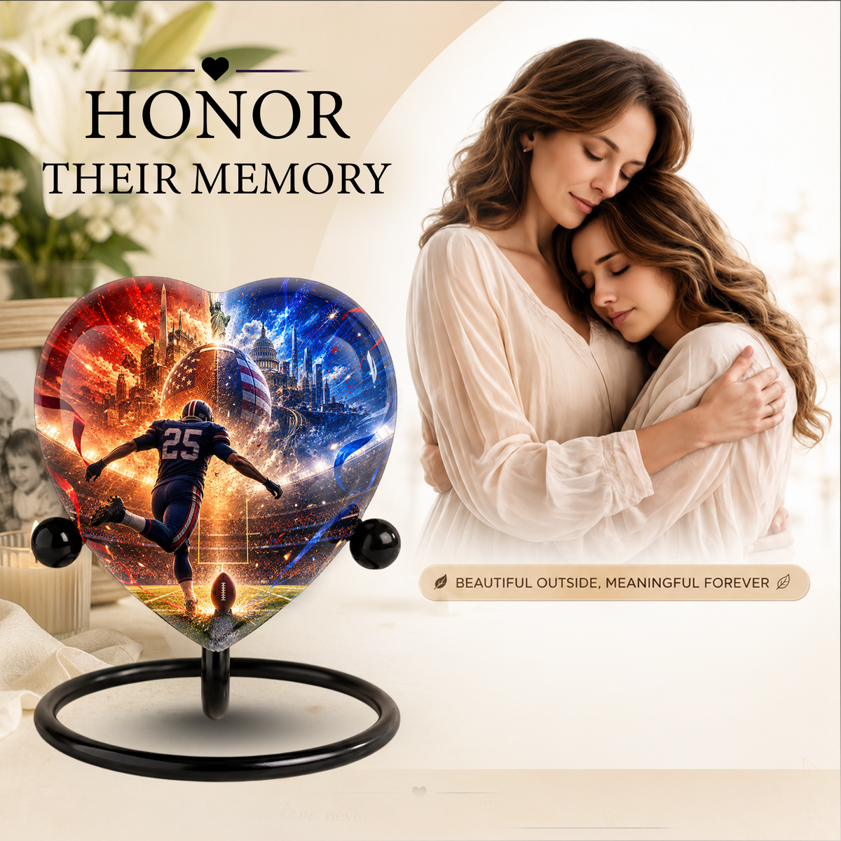 Personalized Football Cremation Urn for Ashes, Adult Urn for Dad, Men