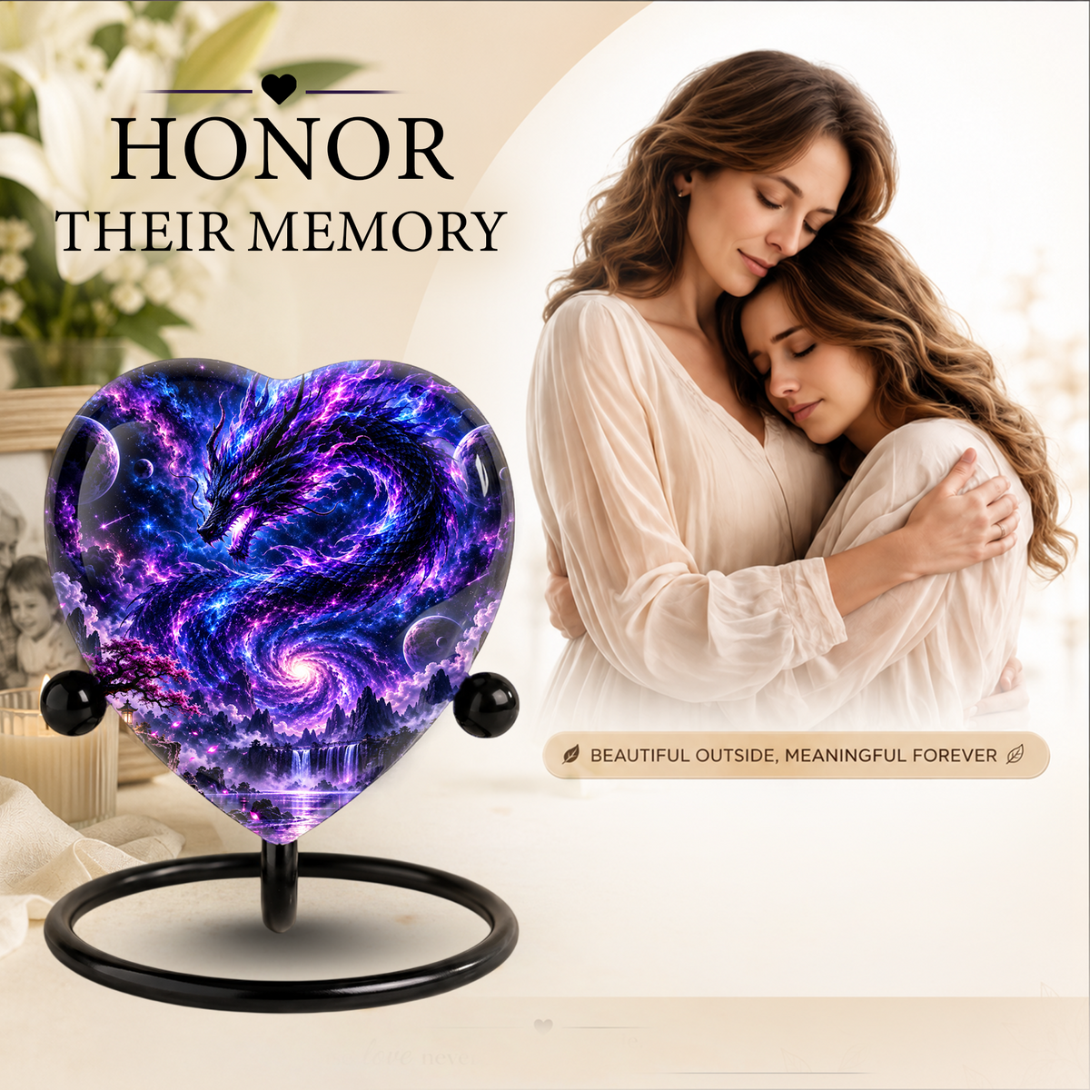 Dragon Adult Cremation Urn for Ashes, Fantasy Dragon Memorial Urn, Personalized Heart Shaped Adult Urn, Dragon Cremation Urn