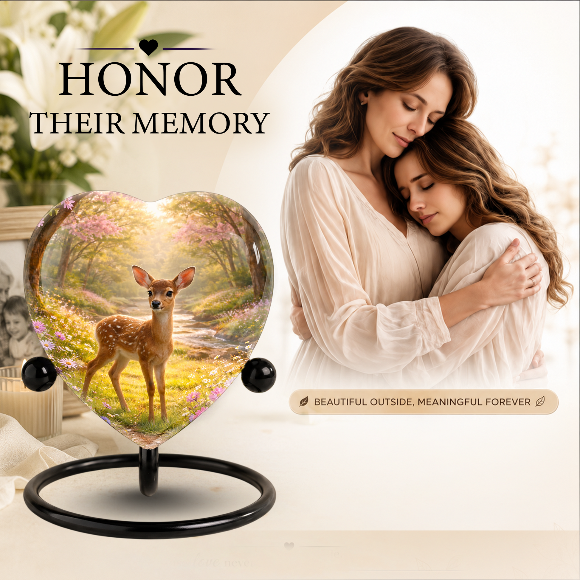 Deer Heart Shaped Urn for Adult Ashes | Adult Cremation Urn & Memorial Urn